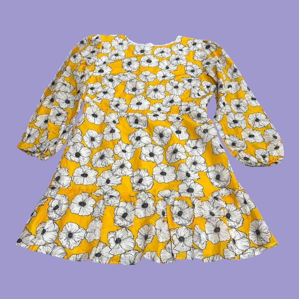 Never A Wallflower Shift Dress Womens M Yellow White Floral Back Zip Peplum Hem